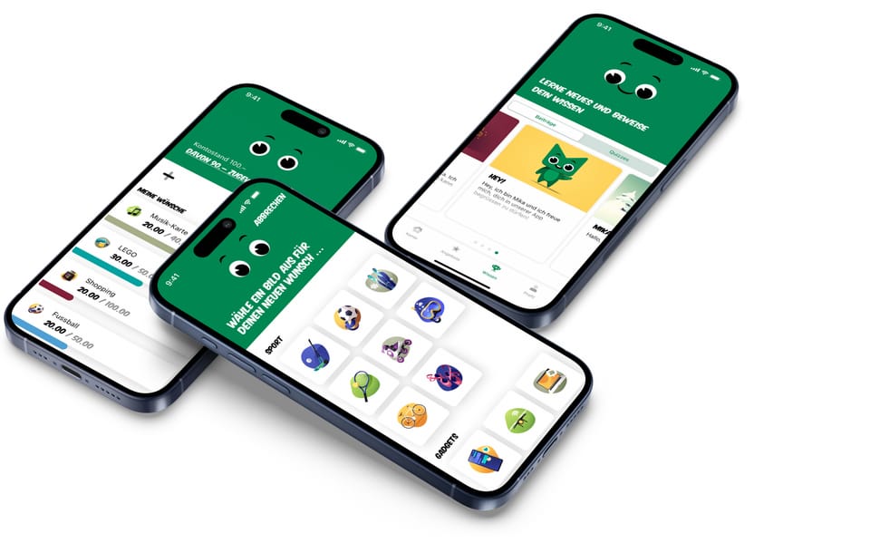 Abbildung der Sackgeld-App MiniBank auf verschiedenen Smartphones