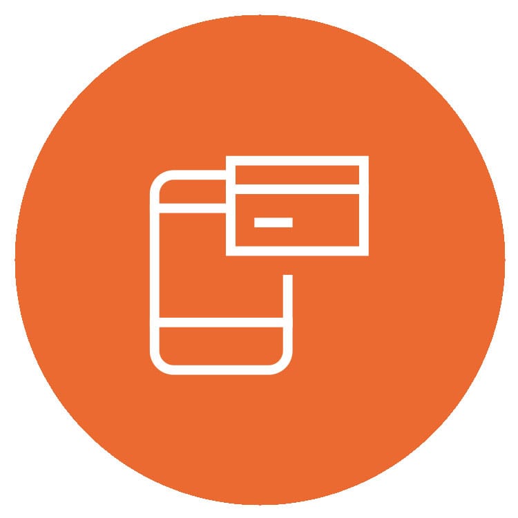 Oranges Icon - Smartphone mit Bankkarte