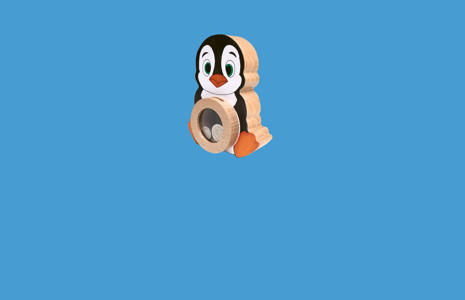 Willkommensgeschenk von SGKB You - Pinguin-Kässeli zum Sparen für kleine Kinder