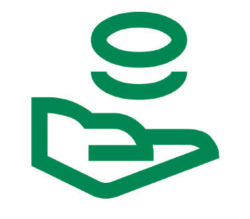 Icon für die Verfügbarkeit des Fondssparplans - Hand mit Münzen
