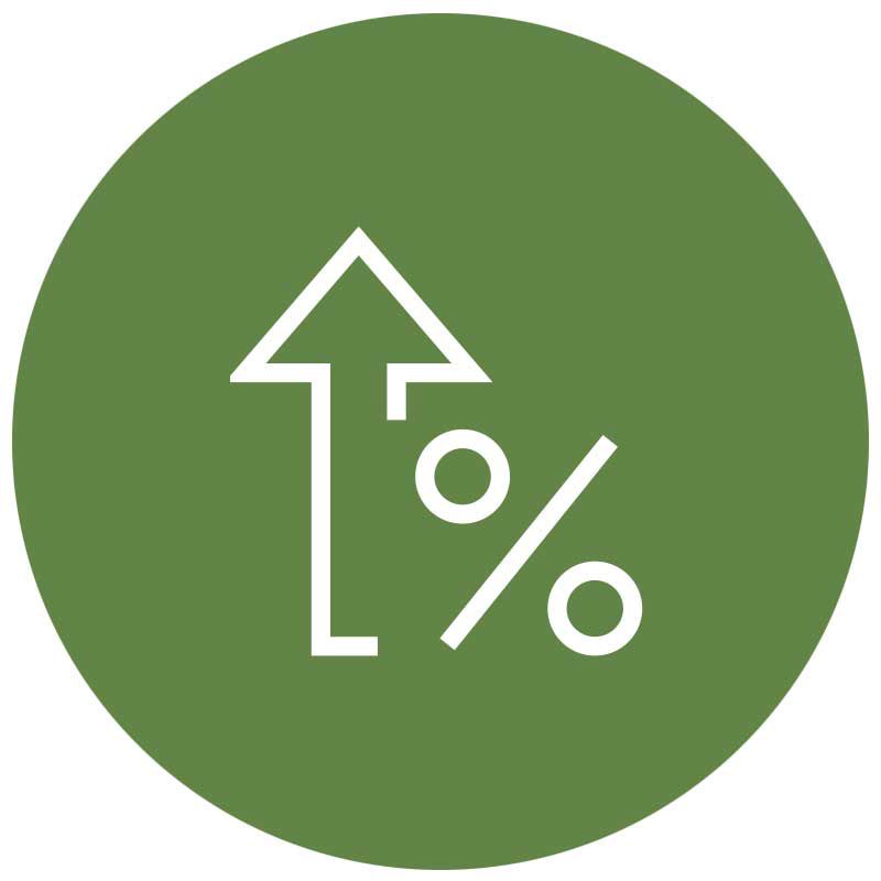 Grünes Icon eines aufwärtsgerichteten Pfeils mit einem Prozentzeichen