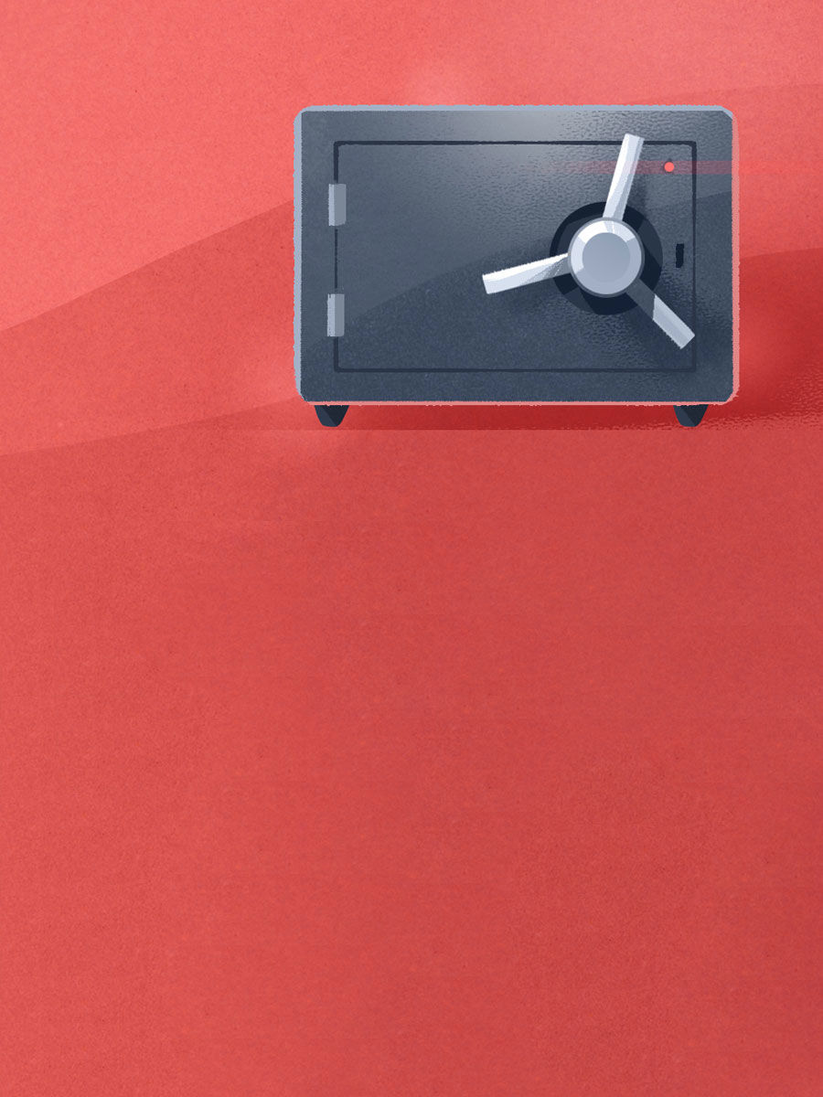 Illustration eines  kleinen Tresors auf rotem Hintergrund