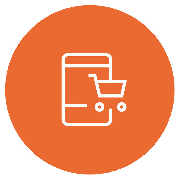 Oranges Icon für Twint - Smartphone mit Warenkorb