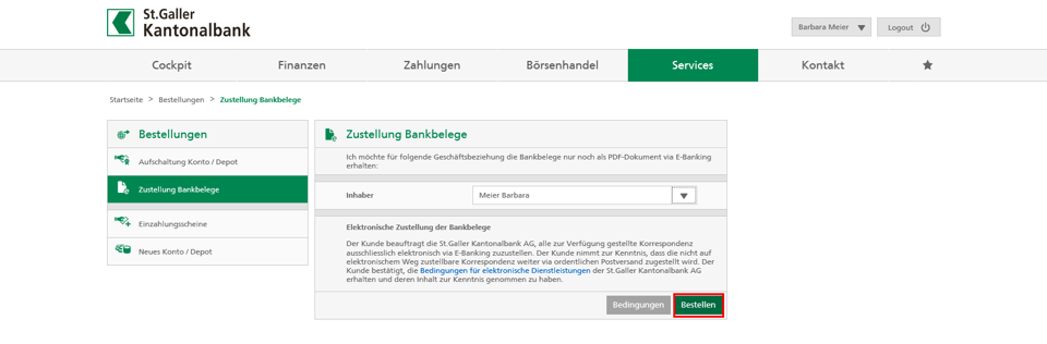 SGKB E-Banking Support: Schritt 2 - Anleitung zum Sparen von Portospesen