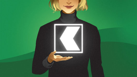 Illustration einer Frau im Pullover, die das Symbol der Kantonalbank in der Hand hält
