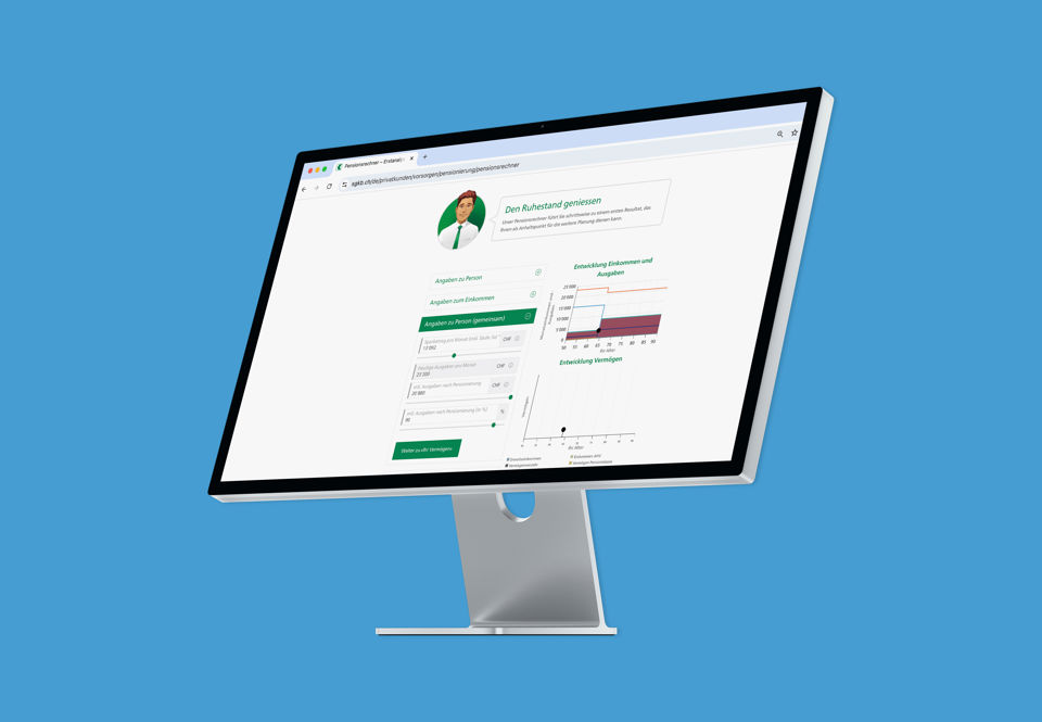 Laptop mit geöffneter Webseite des Pensionsrechners der St.Galler Kantonalbank