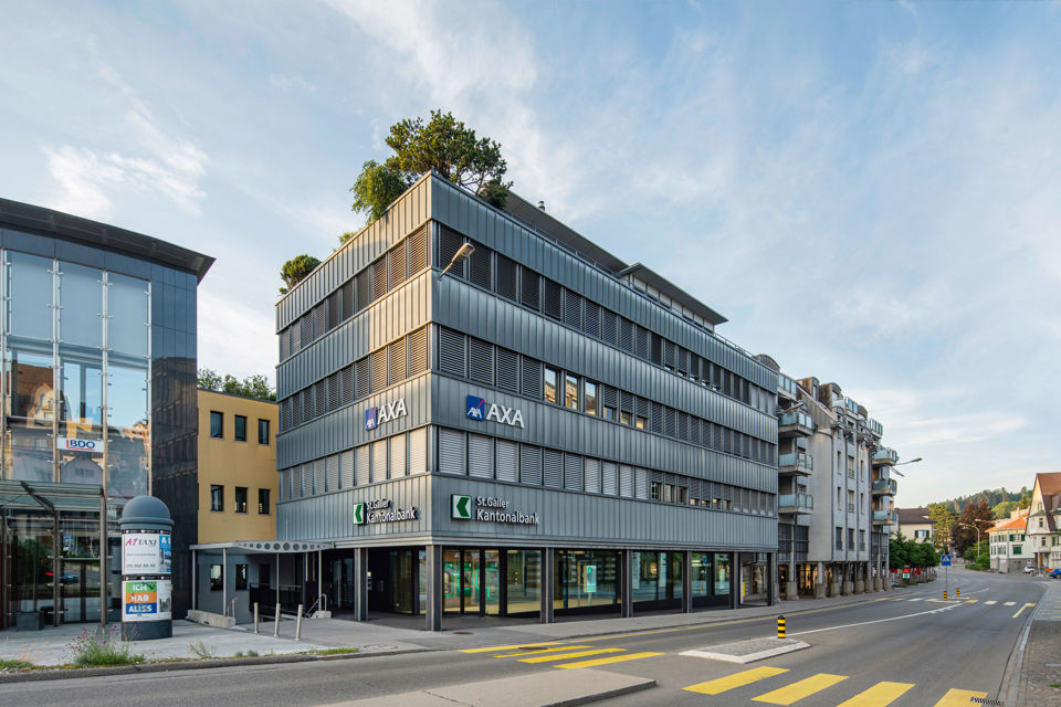 Ansicht vom Gebäude der Niederlassung der St.Galler Kantonalbank in Herisau
