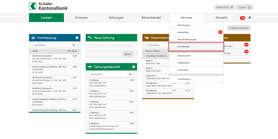 SGKB E-Banking Support: Schritt 1 - Anleitung zum Sparen von Portospesen