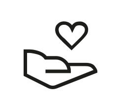 Icon für Umweltfreundlichkeit - Herz schwebt über einer offenen Hand