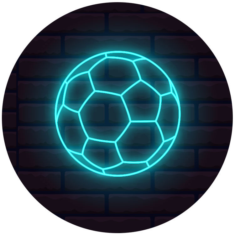 Blaues Neonschild eines Fussballs - Sparmethode Champions League in der Spar-App HäschCash