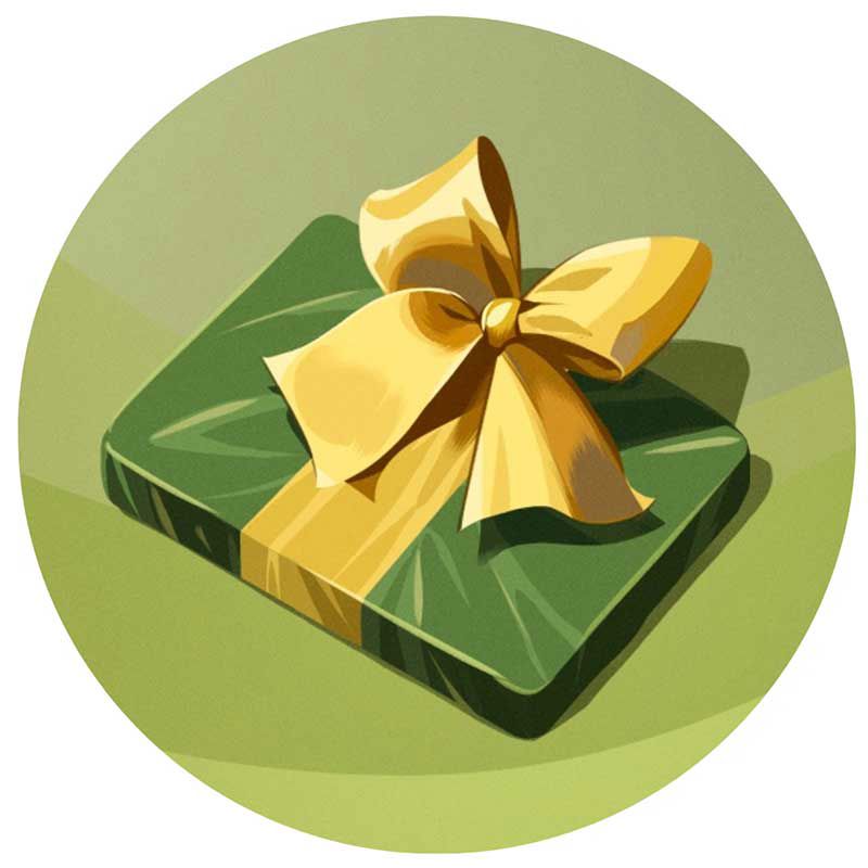 Illustration für Fondssparplan Geschenkvariante - Geschenk auf grünem Hintergrund