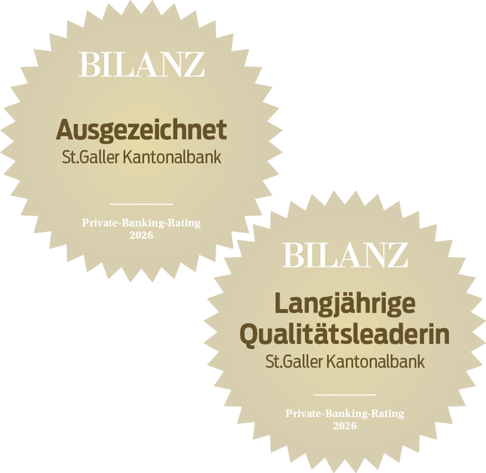 Auszeichnung der St.Galler Kantonalbank durch das Wirtschaftsmagazin BILANZ für 2026: Gütesiegel "Ausgezeichnet" und "Langjährige Qualitätsleaderin"
