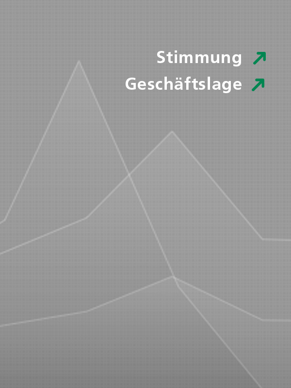 Illustration mit Verlaufskurven zu Stimmungslage und Geschäftslage an den Märkten