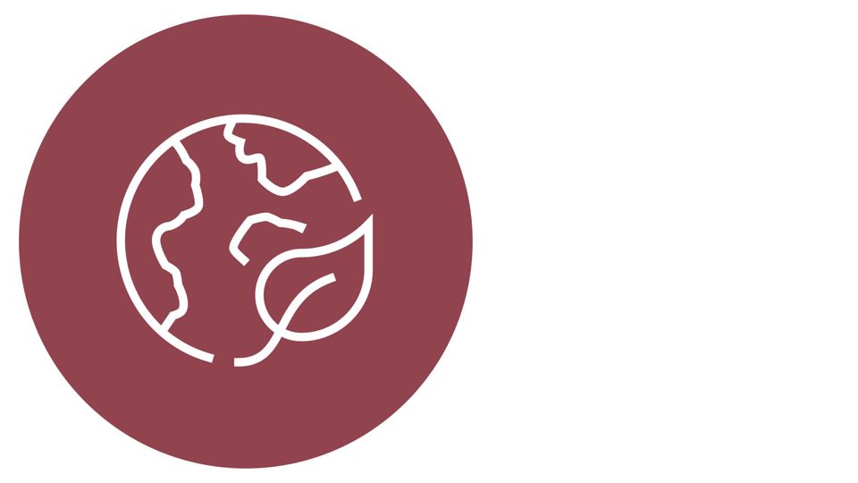 Rotes Icon einer Weltkugel mit einem Blatt - Nachhaltigkeit