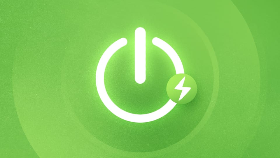 Illustration eines On-Off-Schalters mit kleinem Blitz-Symbol auf grünem Hintergrund