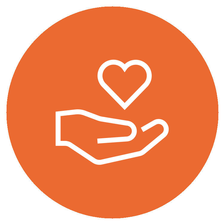 Icon für Gesellschaftliches Engagement in der Nachhaltigkeit - Herz auf einer Handfläche