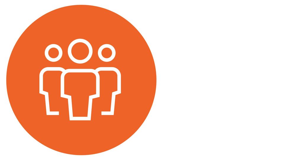 Oranges Icon mit drei Personen - Gesellschaftliches Engagement