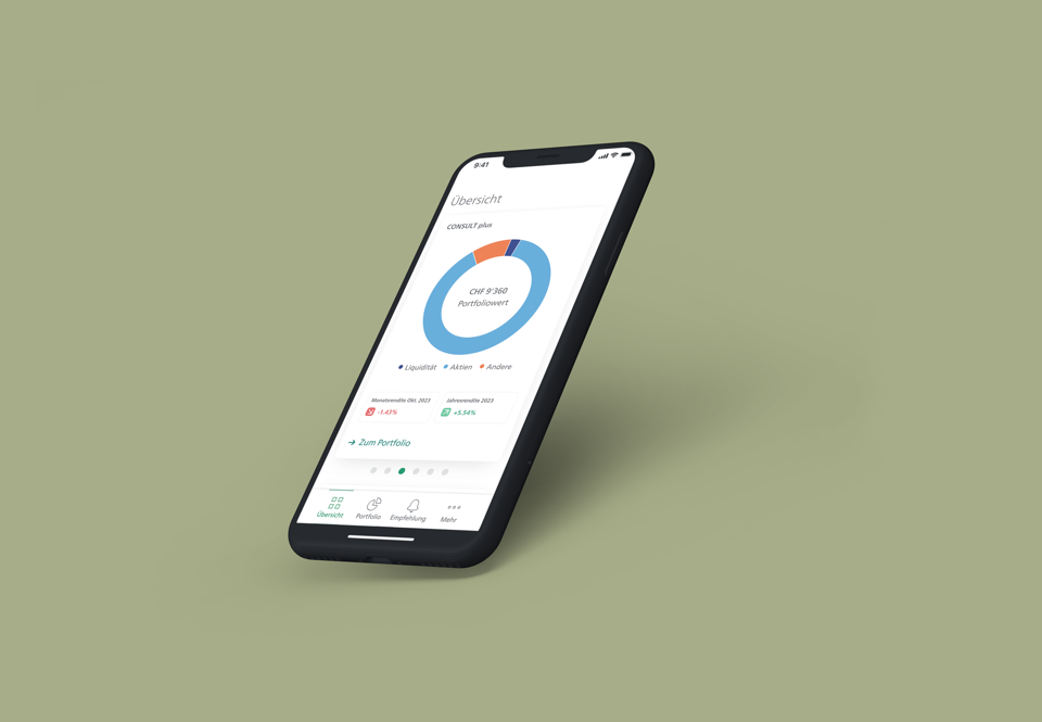 Portfolioübersicht in der mobilen Anwendung "Meine Anlagen" der SGKB auf einem Smartphone