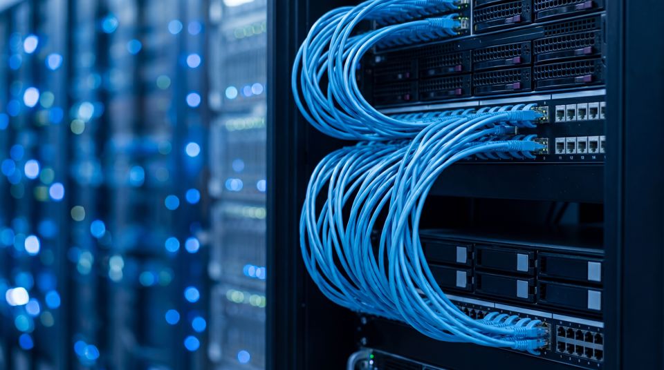 Bild eines Servers mit Kabeln
