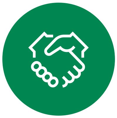 Grünes Icon zweier Hände mit Handschlag - Sicherheit und Vertrauen