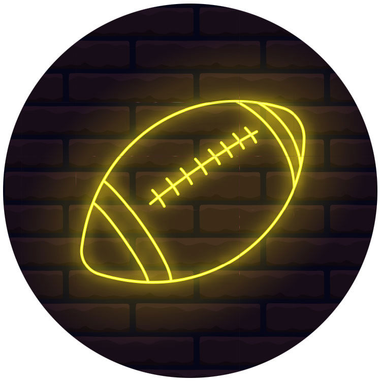 Gelbes Neonschild eines Footballs - Sparmethode Super Bowl in der Spar-App HäschCash