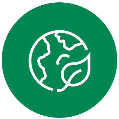 Grünes Icon einer Weltkugel mit einem grünen Blatt - Umwelt