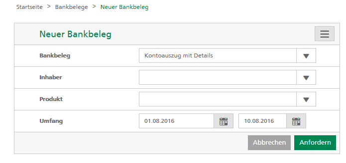 SGKB E-Banking: Individuelle Bankbelege anfordern